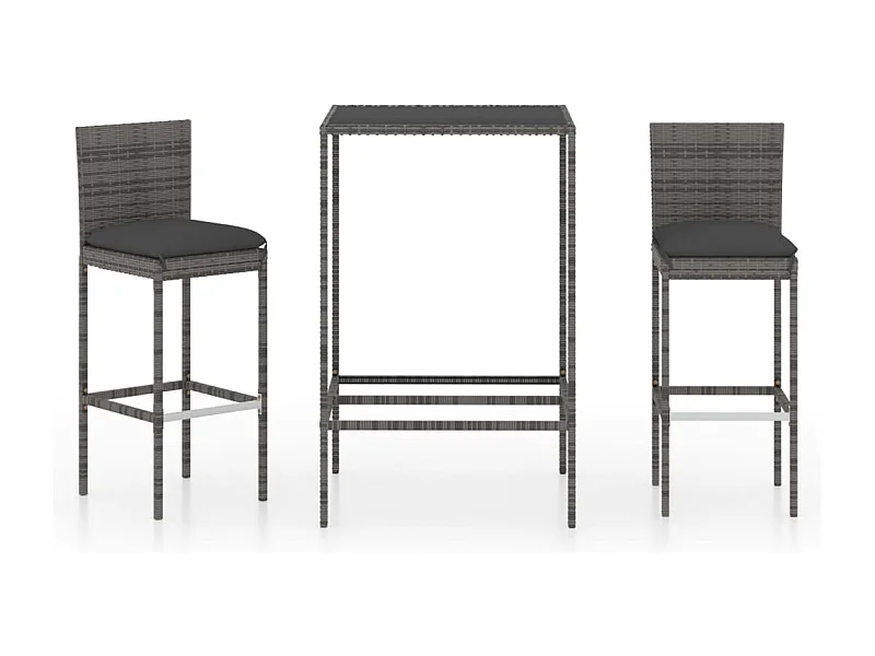 Helyra  Ensemble de bar de jardin 3 pcs et coussins Résine tressée Gris
