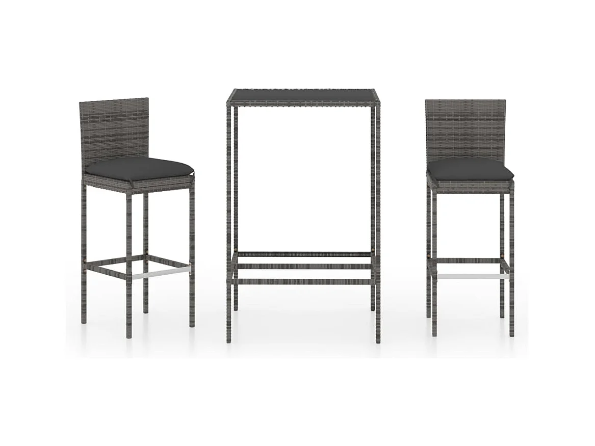 Helyra  Ensemble de bar de jardin 3 pcs et coussins Résine tressée Gris