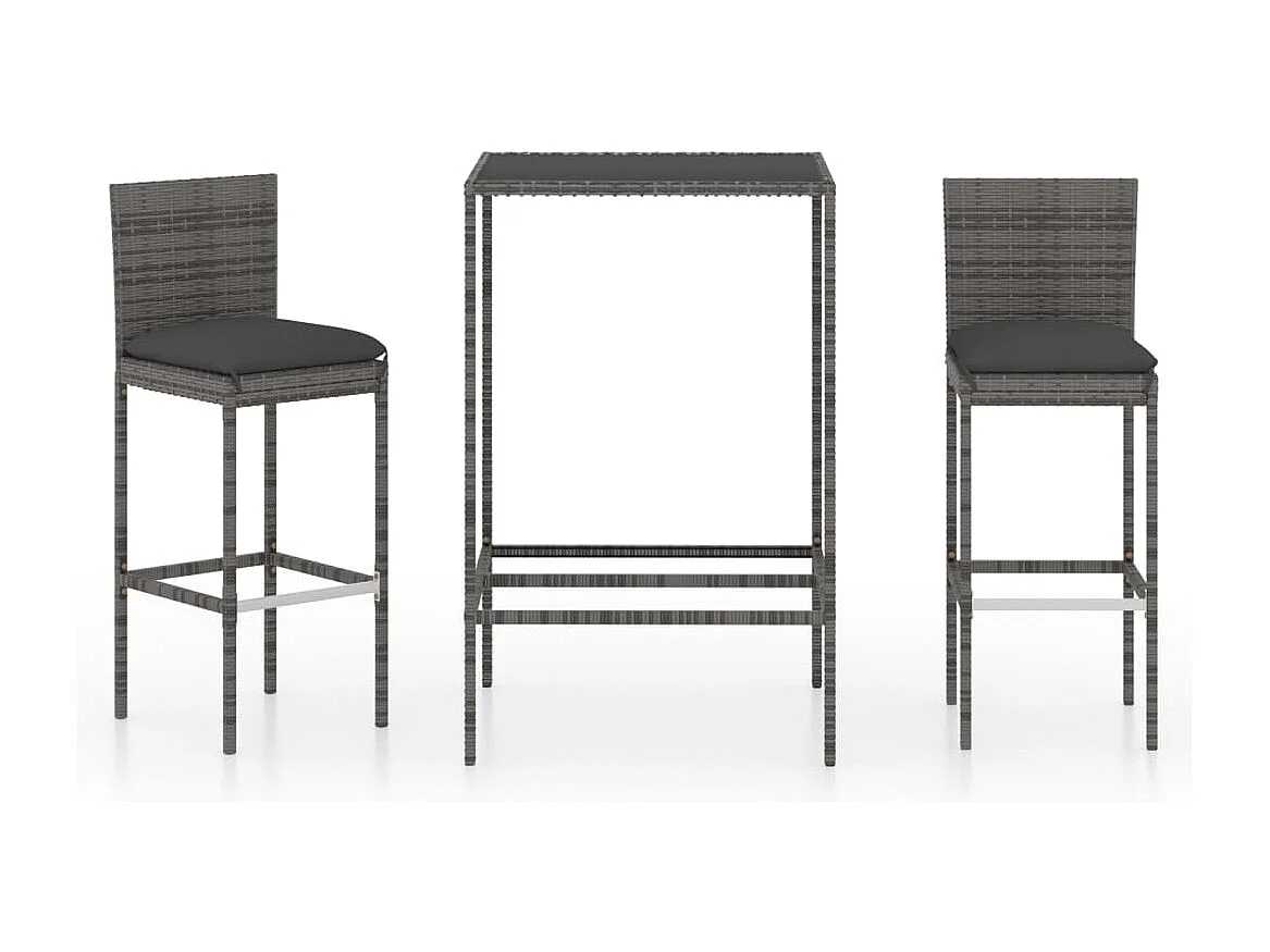 Helyra  Ensemble de bar de jardin 3 pcs et coussins Résine tressée Gris