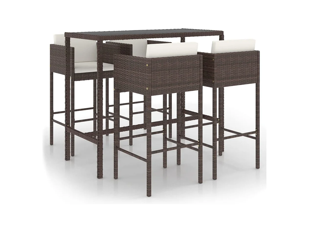 Settimio  Meubles de bar de jardin 5pcs et coussins Résine tressée Marron