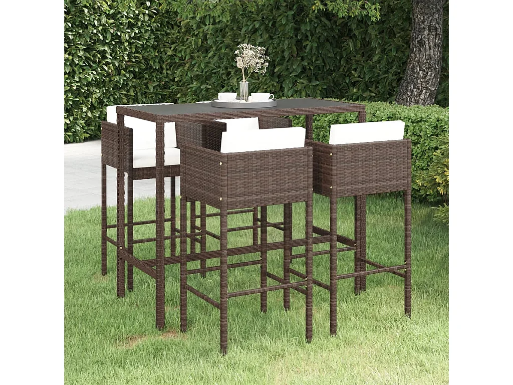Settimio  Meubles de bar de jardin 5pcs et coussins Résine tressée Marron