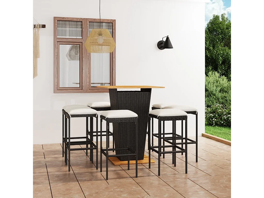 Gela  9-delige Tuinbarset met kussens poly rattan zwart