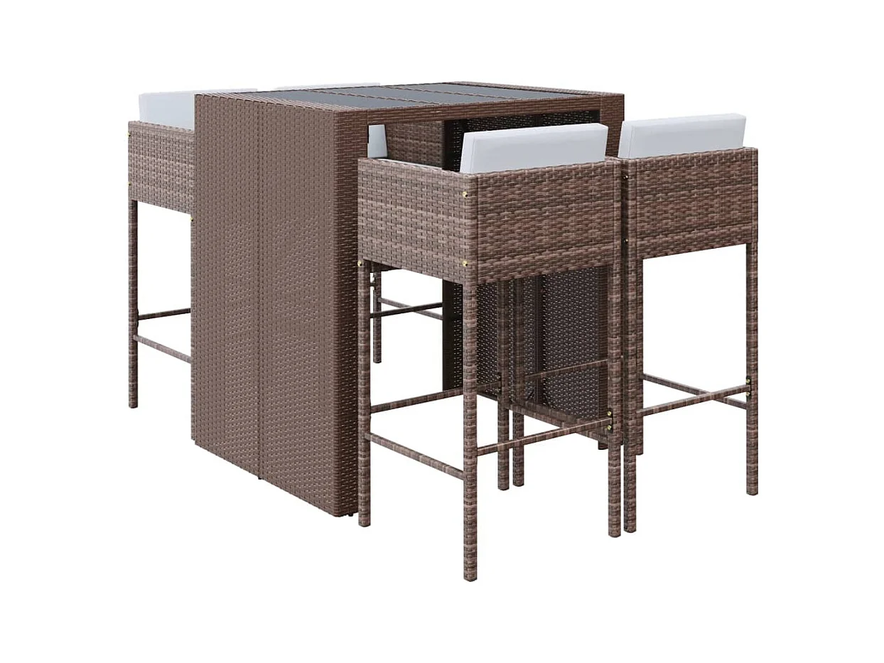 Tomaz  Ensemble de bar de jardin avec coussins 5 pcs marron poly rotin