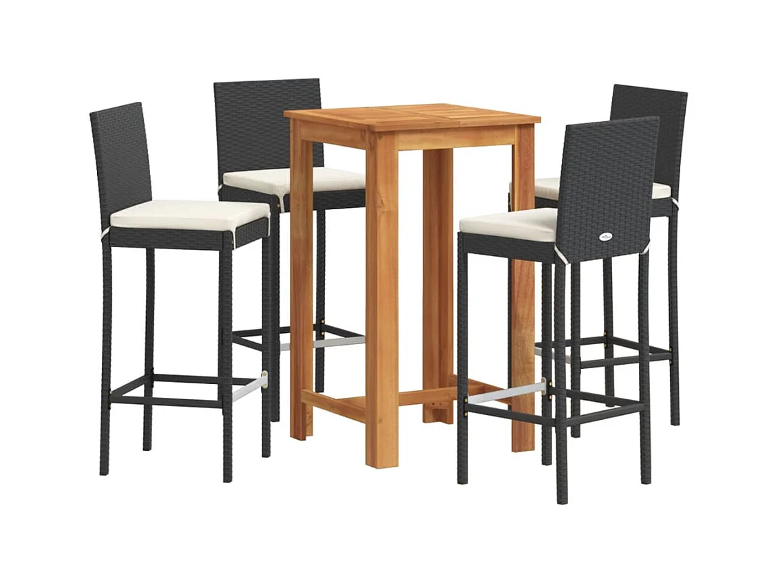 Frilsa  Ensemble de bar de jardin 5 pcs noir bois massif acacia rotin