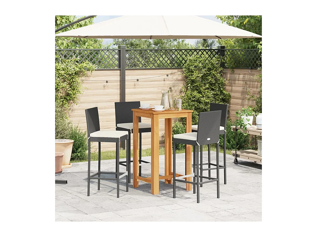 Frilsa  Ensemble de bar de jardin 5 pcs noir bois massif acacia rotin