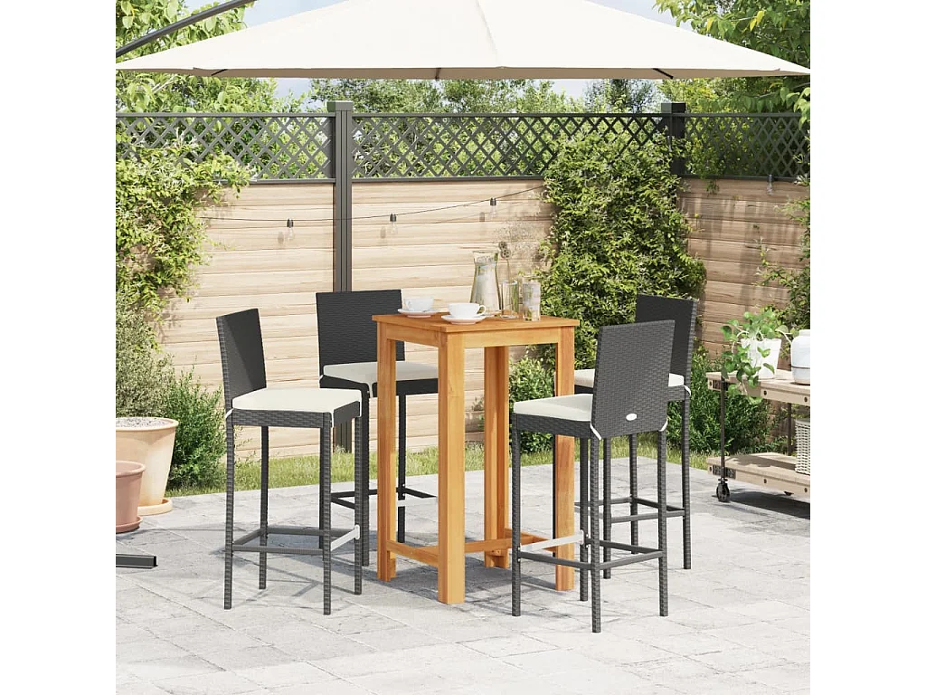 Frilsa  Ensemble de bar de jardin 5 pcs noir bois massif acacia rotin