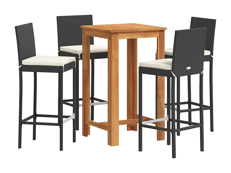 Frilsa  Ensemble de bar de jardin 5 pcs noir bois massif acacia rotin