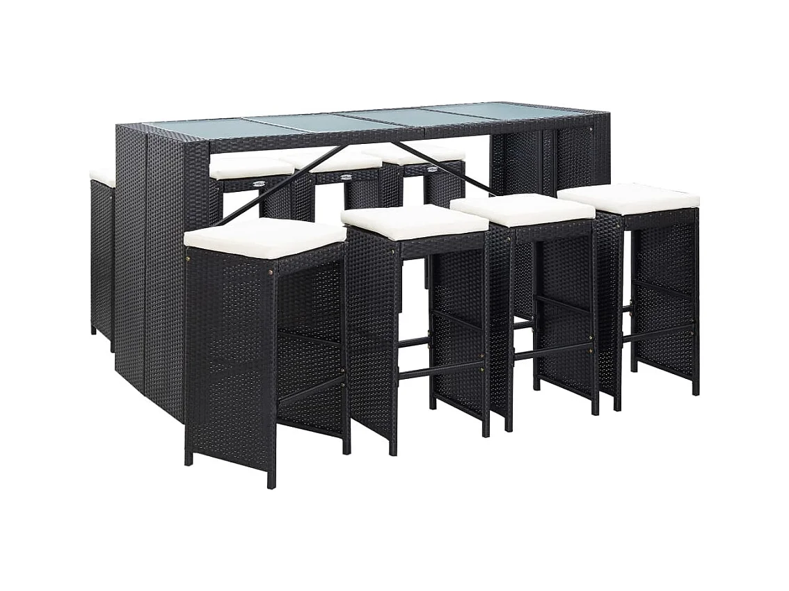 Deniz  Ensemble de bar d'extérieur 9 pcs Résine tressée Noir