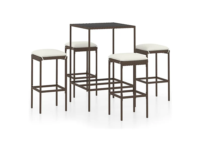 Mary  5-delige Tuinbarset met kussens poly rattan bruin