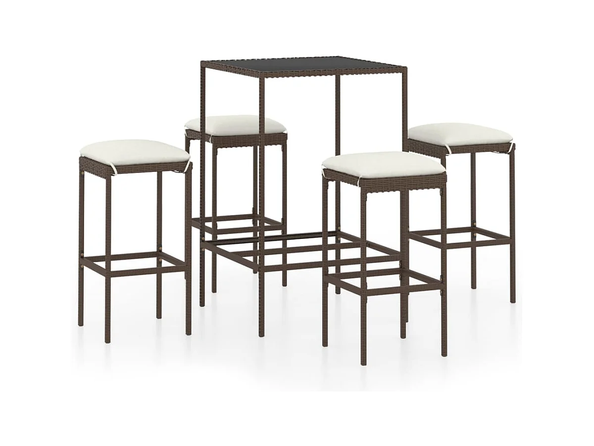 Mary  5-delige Tuinbarset met kussens poly rattan bruin