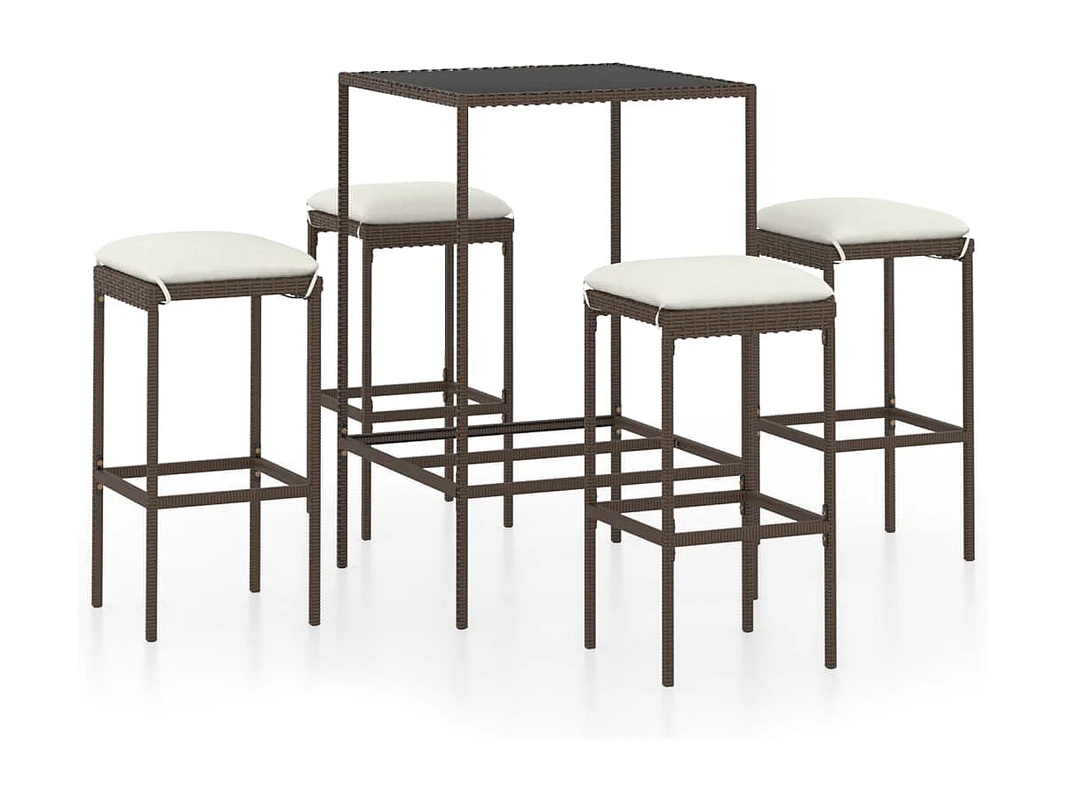 Mary  Ensemble de bar de jardin 5 pcs coussins Résine tressée Marron