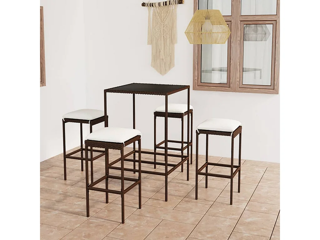 Mary  Ensemble de bar de jardin 5 pcs coussins Résine tressée Marron