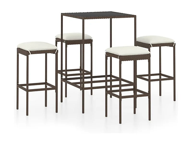 Mary  Ensemble de bar de jardin 5 pcs coussins Résine tressée Marron