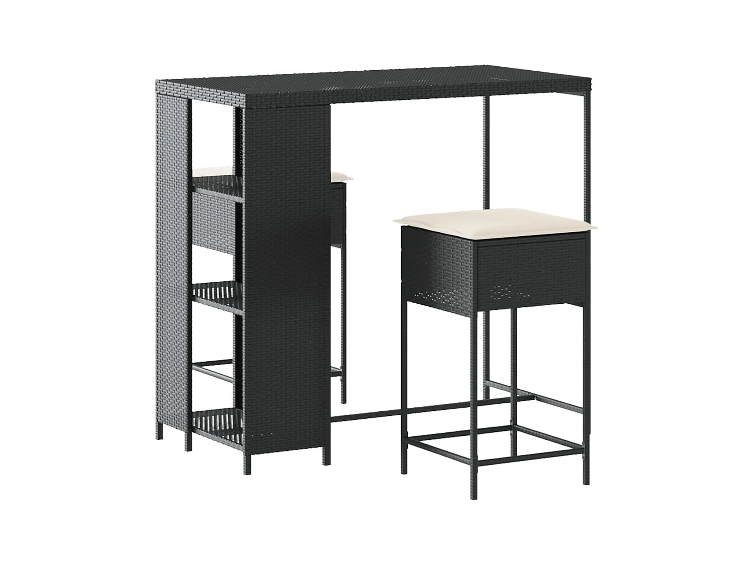 Kella  Ensemble de bar de jardin 3 pcs avec coussins noir poly rotin