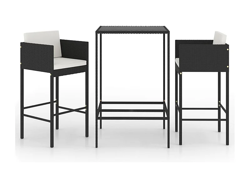 Settimio  Ensemble de bar de jardin 3 pcs et coussins Résine tressée Noir