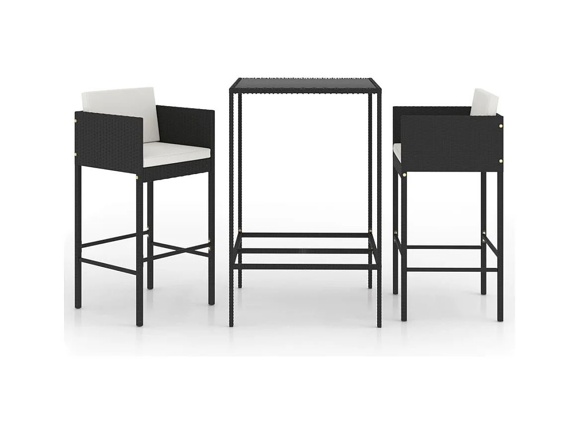 Settimio  Ensemble de bar de jardin 3 pcs et coussins Résine tressée Noir