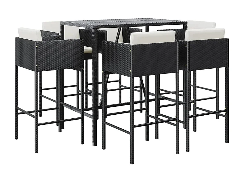 Virrat  Ensemble de bar de jardin 7 pcs avec coussins noir poly rotin
