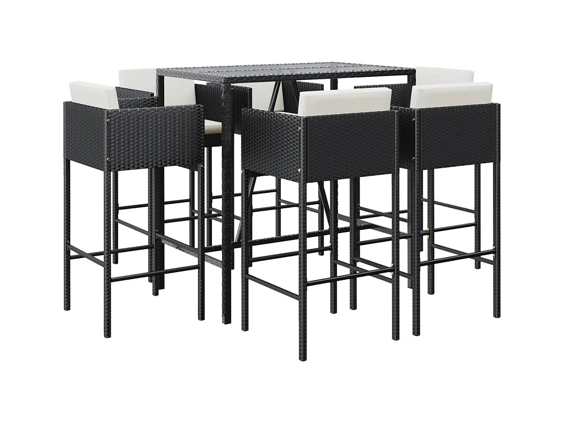 Virrat  Ensemble de bar de jardin 7 pcs avec coussins noir poly rotin