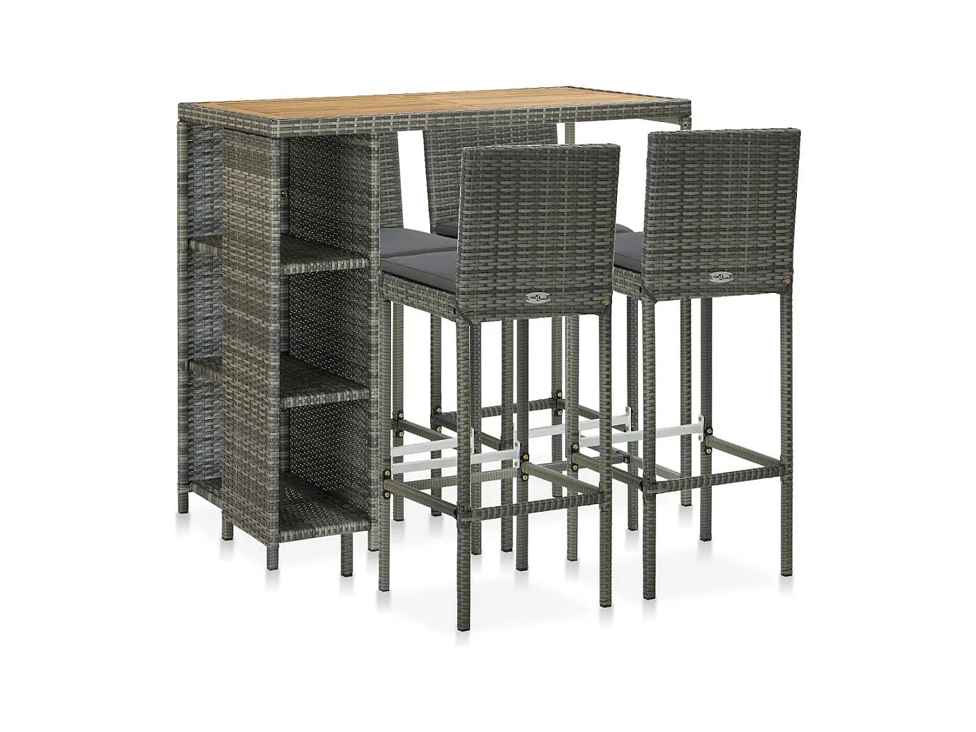 Fehmi  Ensemble de bar de jardin 5 pcs et coussins Résine tressée Gris