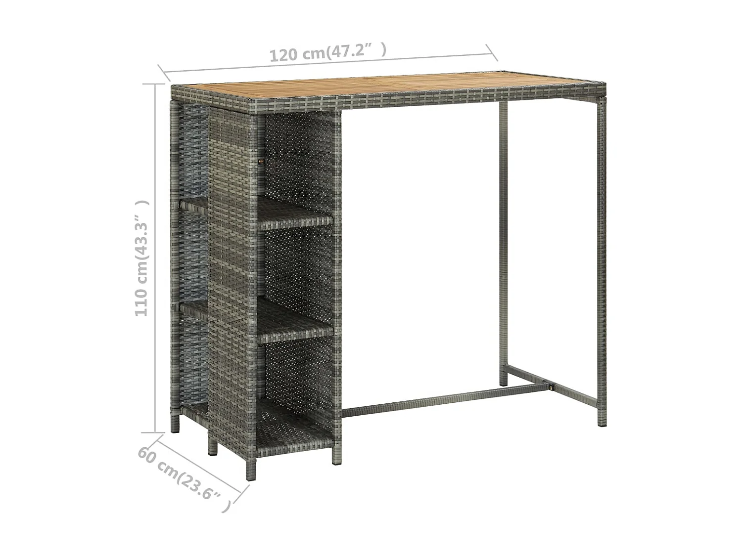 Fehmi  Ensemble de bar de jardin 5 pcs et coussins Résine tressée Gris