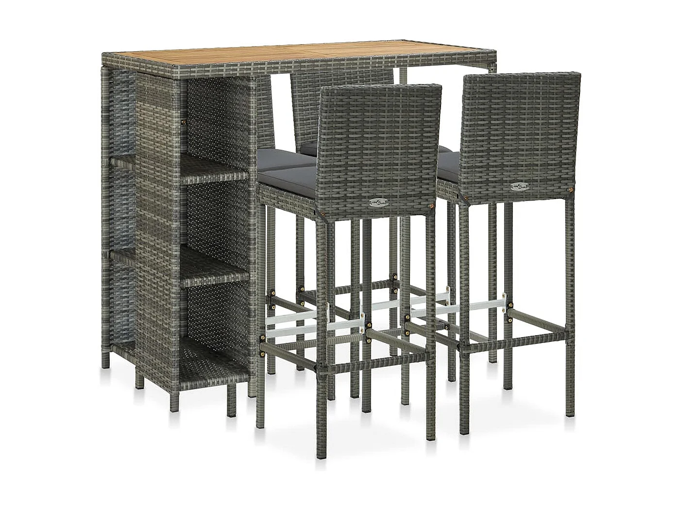 Fehmi  Ensemble de bar de jardin 5 pcs et coussins Résine tressée Gris