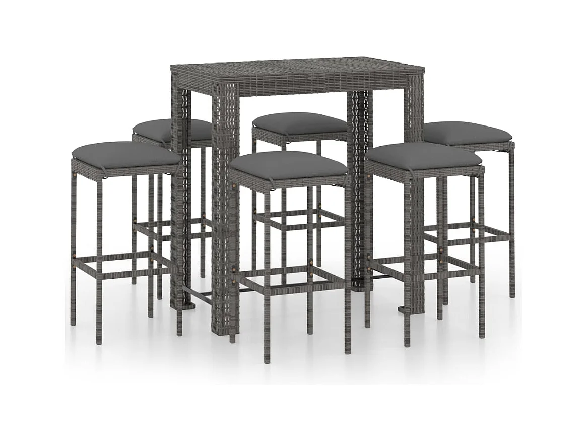 Elisah  Ensemble de bar de jardin 7 pcs et coussins Résine tressée Gris