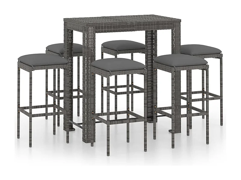 Elisah  7-delige Tuinbarset met kussens poly rattan grijs