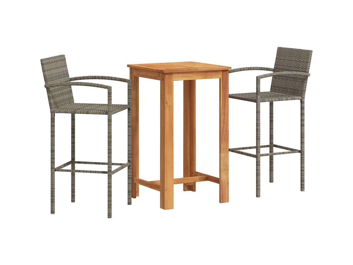 Aalst  Ensemble de bar de jardin 3 pcs gris bois massif acacia rotin
