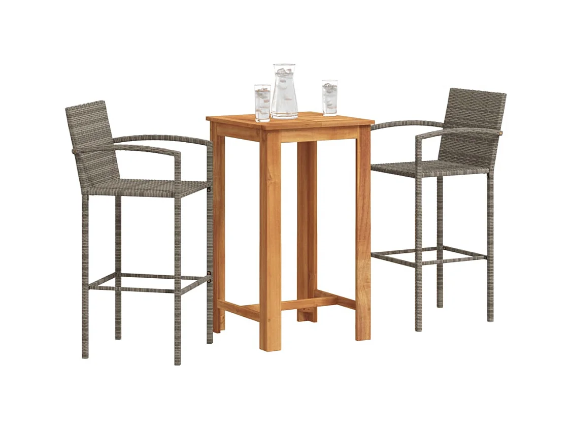 Aalst  Ensemble de bar de jardin 3 pcs gris bois massif acacia rotin