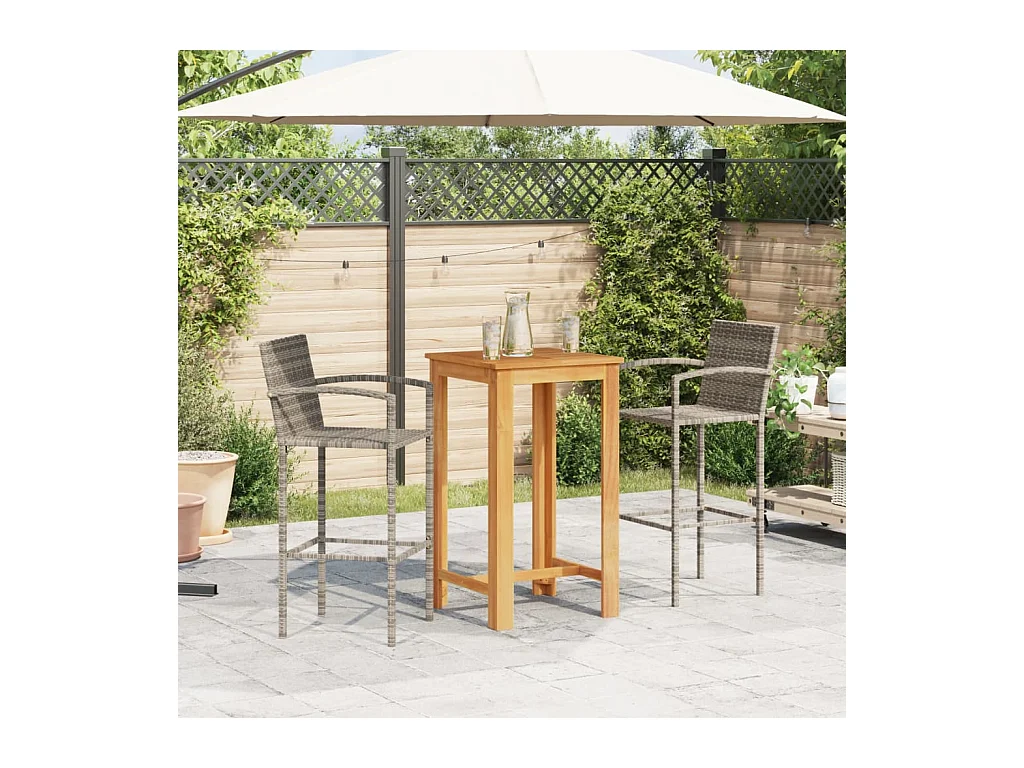 Aalst  Ensemble de bar de jardin 3 pcs gris bois massif acacia rotin