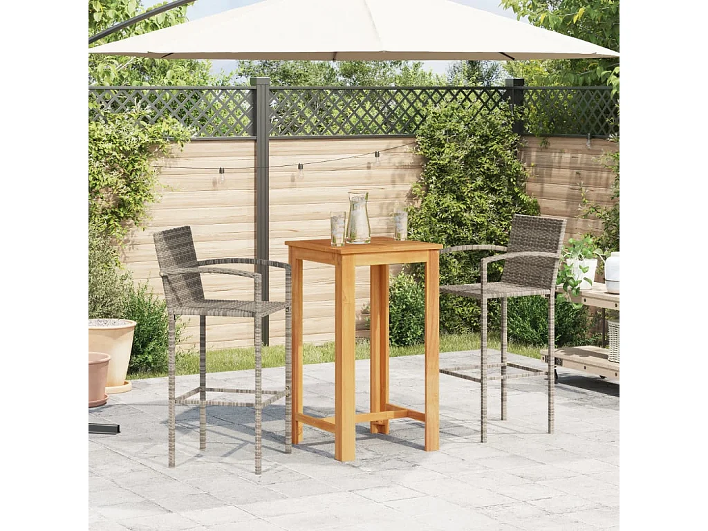 Aalst  Ensemble de bar de jardin 3 pcs gris bois massif acacia rotin