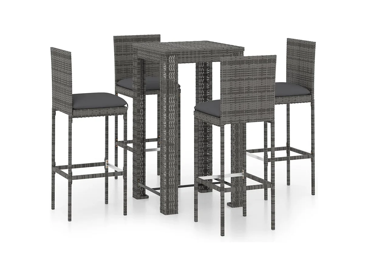 Elk City  Ensemble de bar d'extérieur 5 pcs coussins Résine tressée Gris