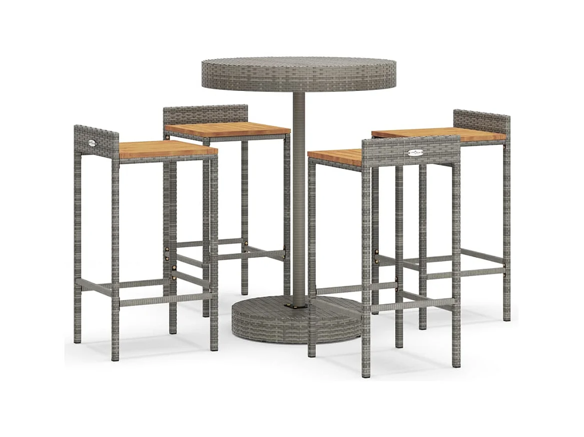 Pierre-Guillaume  Mesa bar y taburetes jardín 5 pzas madera acacia ratán PE gris