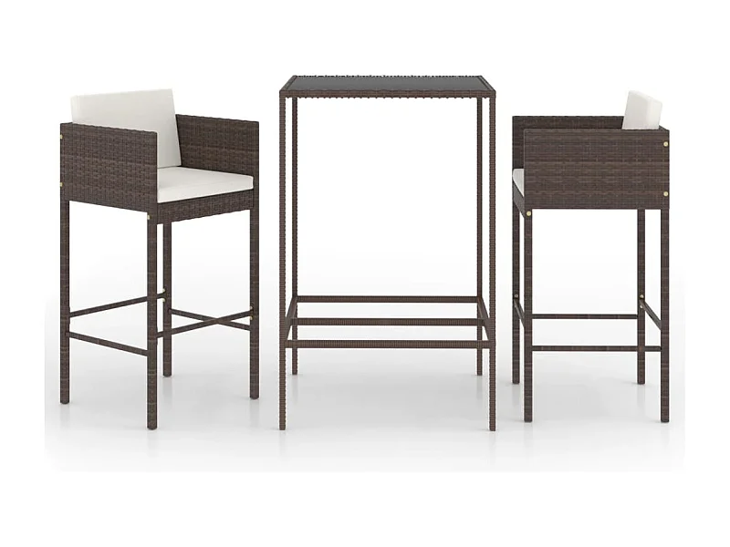 Settimio  Meubles de bar de jardin 3pcs et coussins Résine tressée Marron