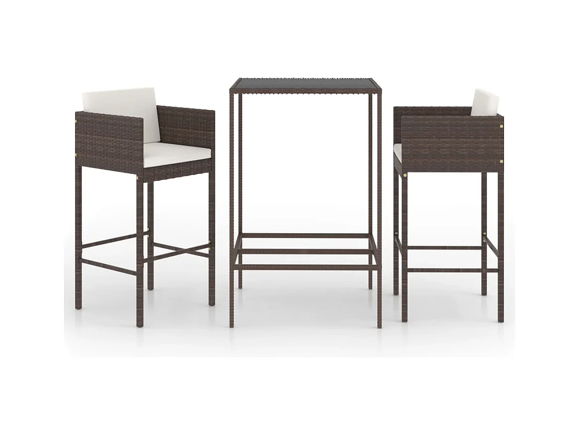 Settimio  Meubles de bar de jardin 3pcs et coussins Résine tressée Marron