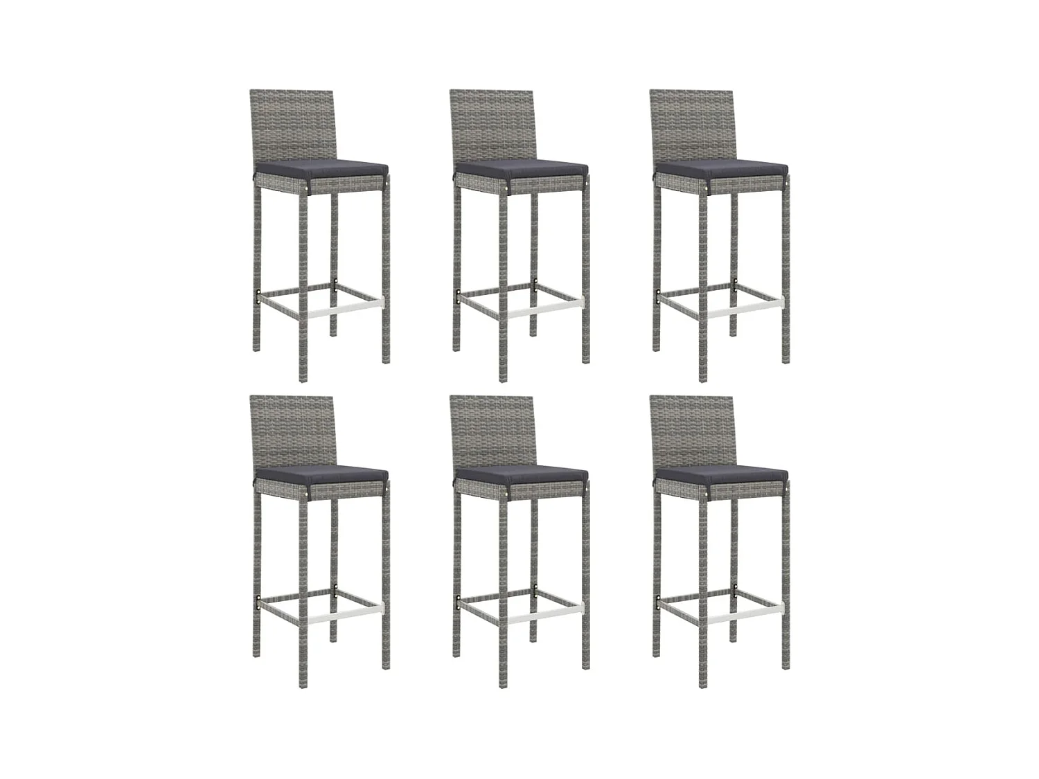 Danick  Ensemble de bar de jardin 7 pcs avec coussins gris poly rotin