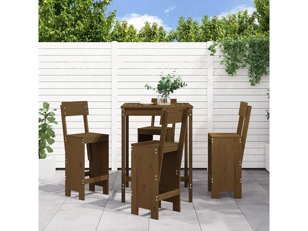 Lise Marie  Ensemble de bar de jardin 5 pcs marron miel bois de pin massif