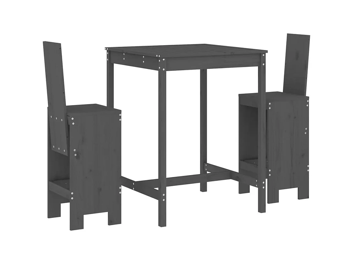 Kelvor  Set de mesa y taburetes altos jardín 3 piezas madera pino gris