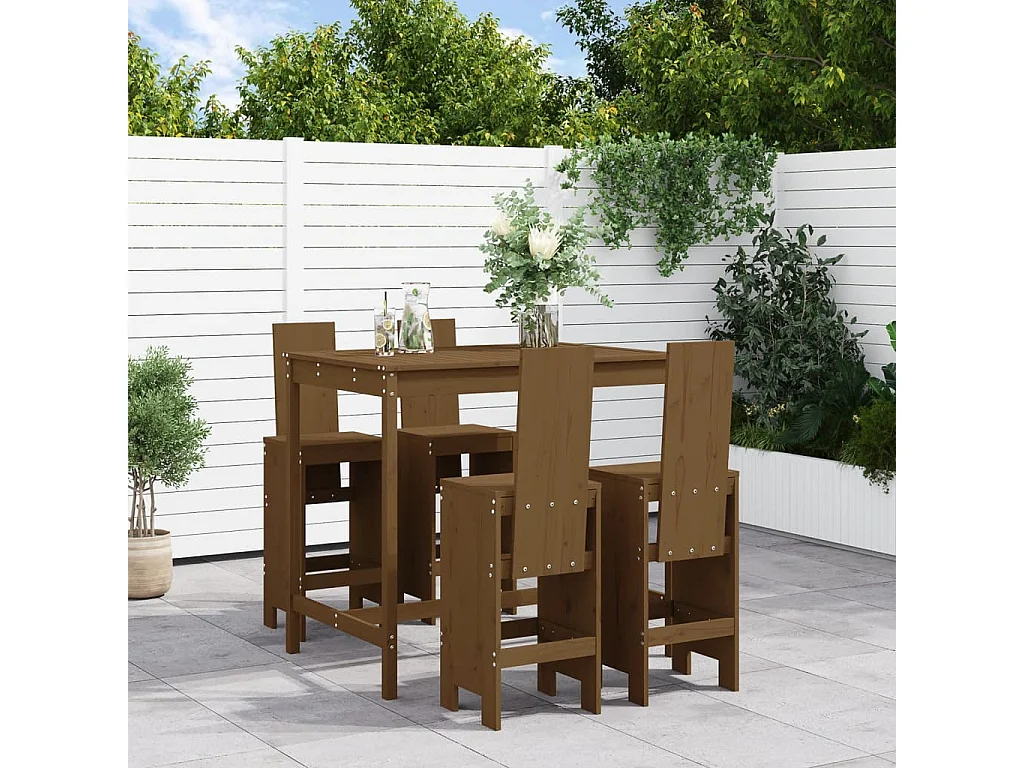 Yrave  Ensemble de bar de jardin 5 pcs marron miel bois de pin massif