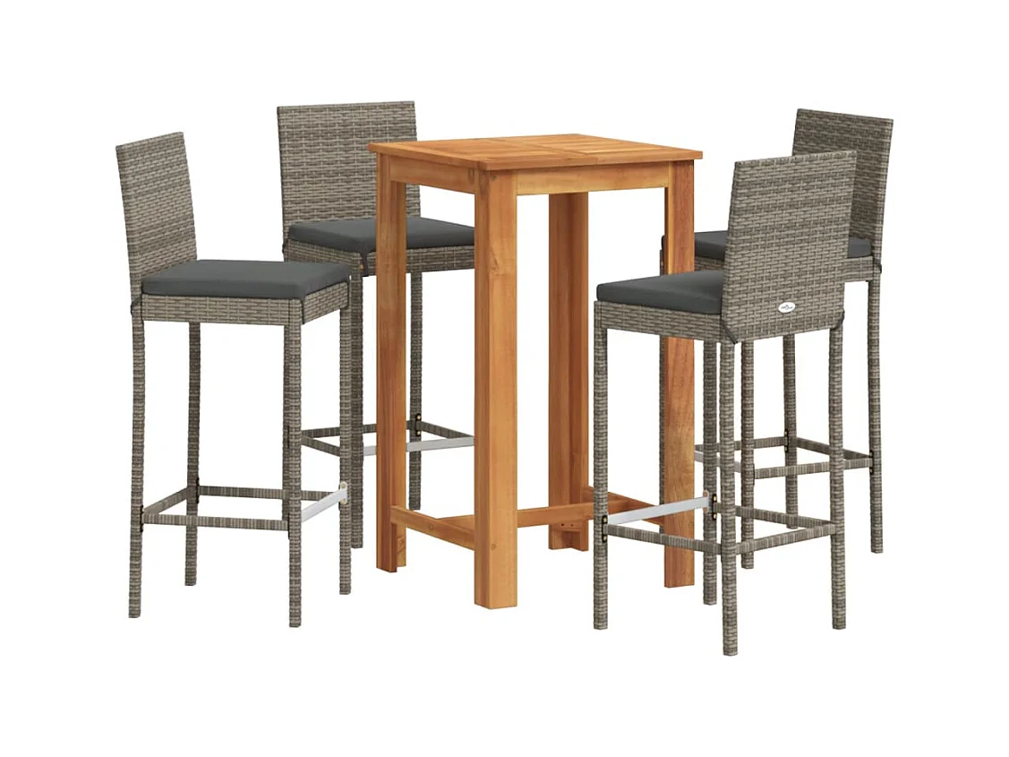 Frilsa  Ensemble de bar de jardin 5 pcs gris bois massif acacia rotin