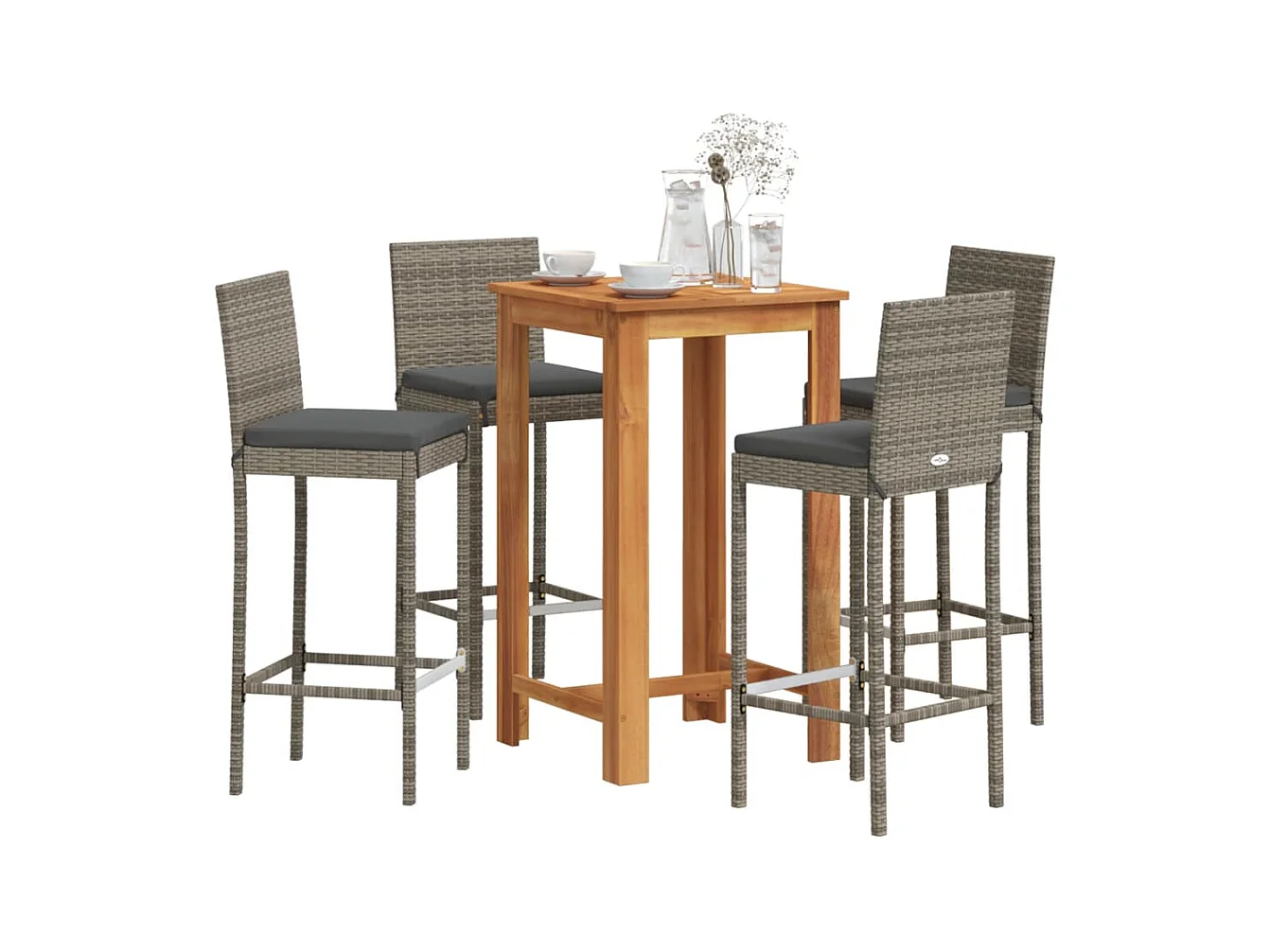 Frilsa  Ensemble de bar de jardin 5 pcs gris bois massif acacia rotin