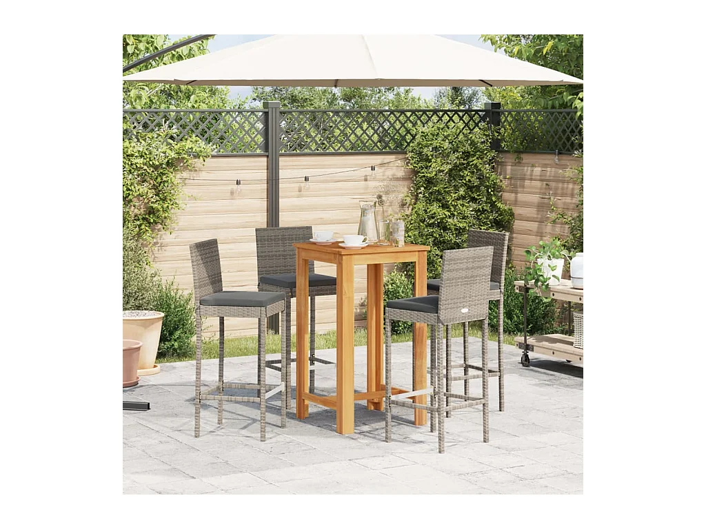 Frilsa  Ensemble de bar de jardin 5 pcs gris bois massif acacia rotin