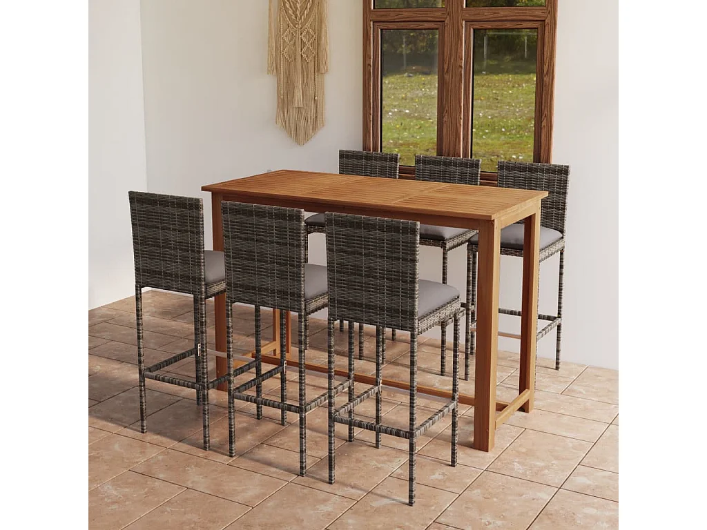 Cyrrin  Ensemble de bar de jardin 7 pcs avec coussins Gris