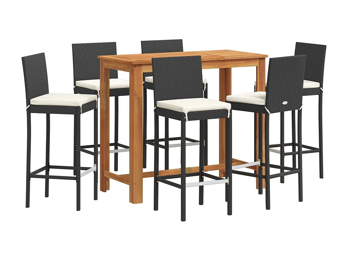 Luc-Didier  Ensemble de bar de jardin 7 pcs noir bois massif acacia rotin