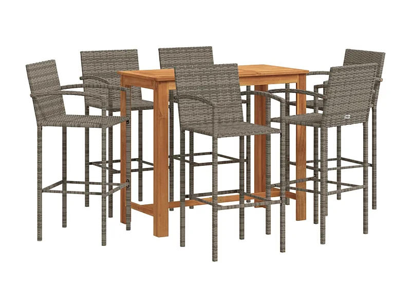 Kusti  Ensemble de bar de jardin 7 pcs gris bois massif acacia rotin