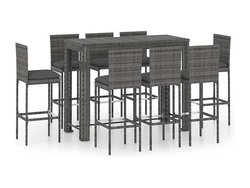 Elk City  Ensemble de bar d'extérieur 9 pcs coussins anthracite Rotin