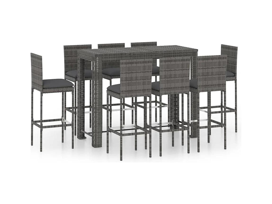 Elk City  Ensemble de bar d'extérieur 9 pcs coussins anthracite Rotin