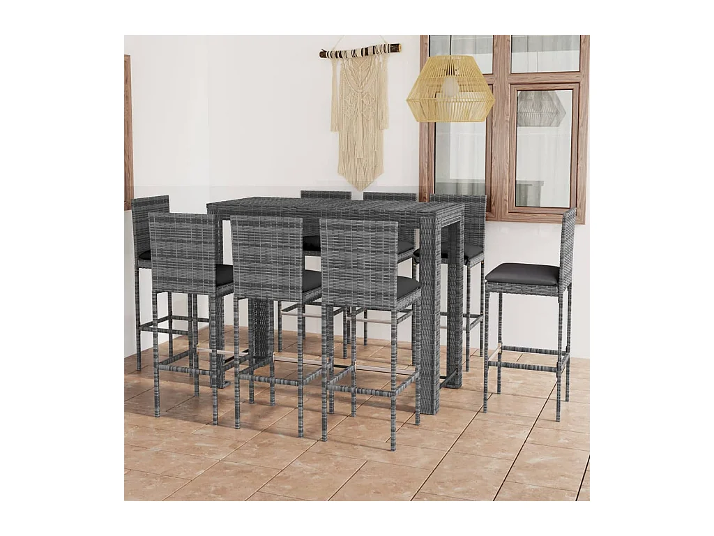 Elk City  Ensemble de bar d'extérieur 9 pcs coussins anthracite Rotin