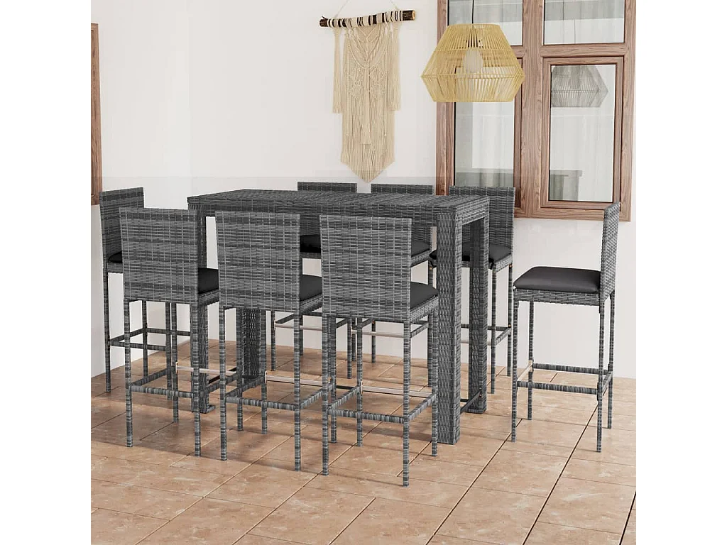 Elk City  Muebles de bar de jardín 9 pzas ratán PE y cojines antracita