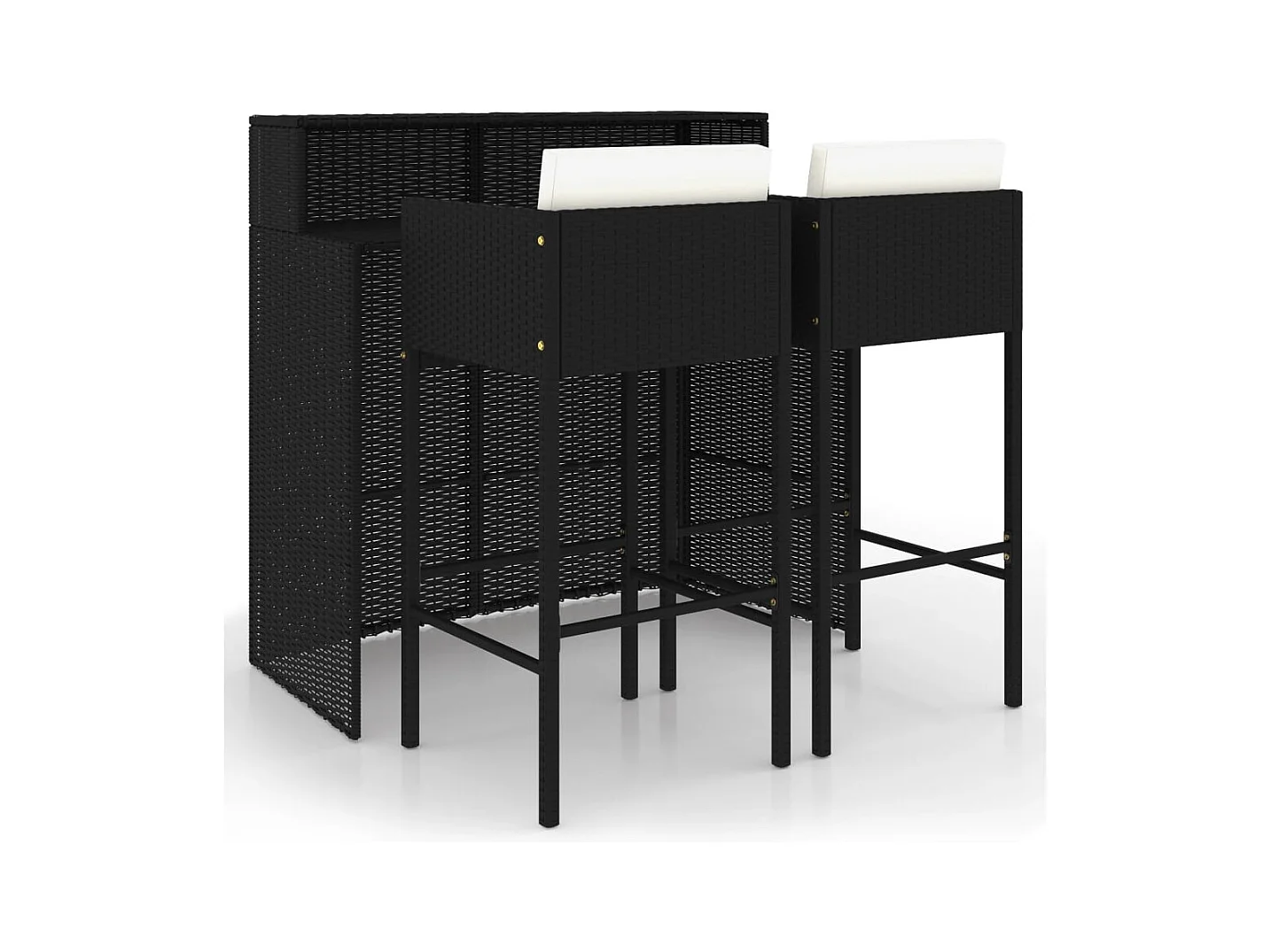 Marie-Monique  Ensemble de bar de jardin 3 pcs et coussins Résine tressée Noir